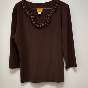Ruby Rd.Sz L Chocolate Beaded Blouse